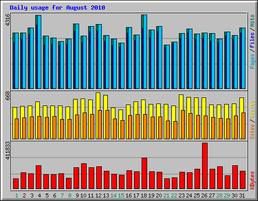 Daily usage for August 2010